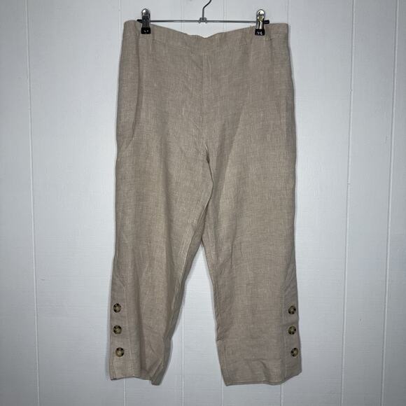 Chico’s Women’s Linen Pull On Pants Button Hem Crop Size 0.5 6 - Picture 1 of 6